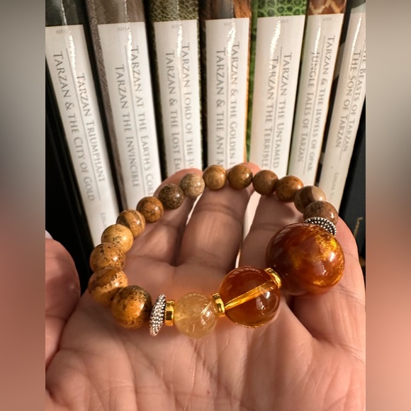 PICTURE JASPER + CITRINE + WILLOW SEA CORAL  NATURAL STONE BRACELET size 7” - Picture 10 of 13